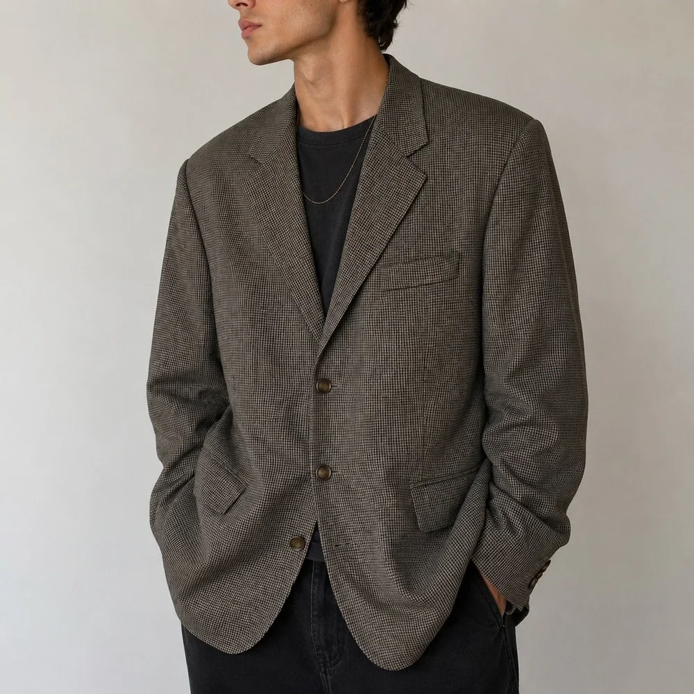 Lauren Ralph Lauren Brown Houndstooth Wool Blazer Sport Coat 44L Dark Academia